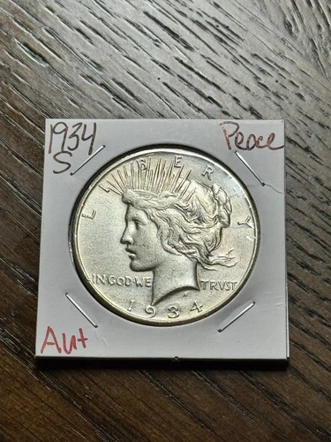 1934 S Peace Silver Dollar AU About Uncirculated Better Date US $1 Coin (18218)