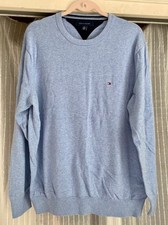 Tommy Hilfiger Long Sleeve Pullover Cotton Knit Crew Neck Blue Sweater Men's L