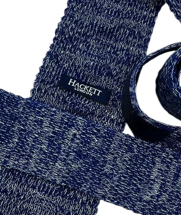 Мужской хлопковый льняной вязаный галстук HACKETT РОСКОШЬ синий белый с крапинками W:2,2 дюйма б/у в отличном состоянии - Изображение 2 из 4