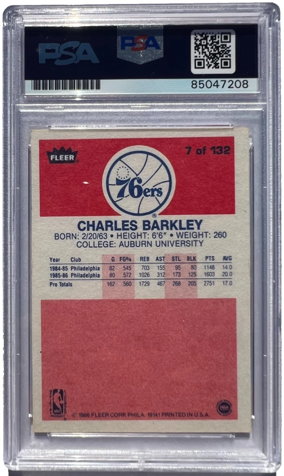 Tarjeta de baloncesto Fleer Rookie 1986 firmada por Charles Barkley 76ers PSA/ADN automática 10 Foto 2 de 2