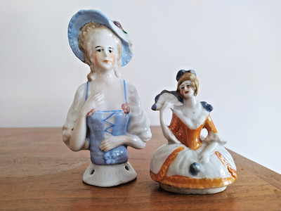 2 Halbpuppe Half Doll alte Teepuppe Porzellan Vintage