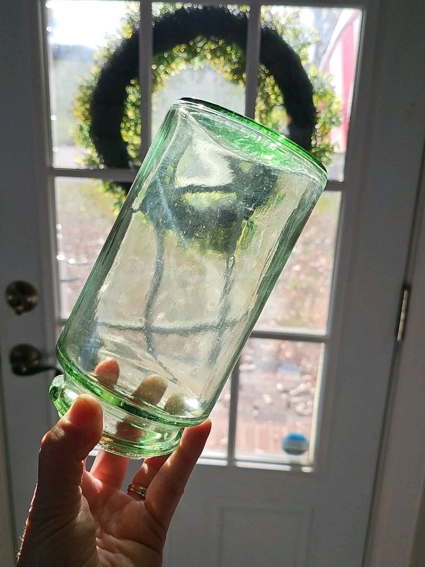 Apple green Cohansey fruit canning jar tall cylinder quart aqua wire lid Mason