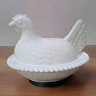 Vintage White Milk Glass Chicken Hen On Nest Nesting Lidded Candy Trinket Dish