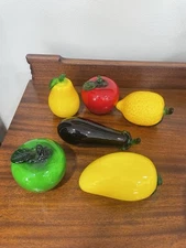 6 Hand Blown Art Glass Fruits and Vegetables. READ