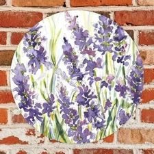 Lavender Wildflower & Herb Watercolor Round Metal Wall Art - Hand-Painted Style