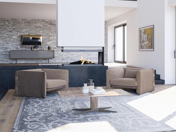 Luxus 2X Sessel Wohnzimmer Holz Couchtisch Modern MöBel Textil Polstersessel-image