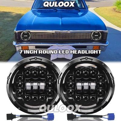 For Chevy Nova 1963-1978 1set 7'' Inch LED Headlights Round Hi/Lo Sealed Beam