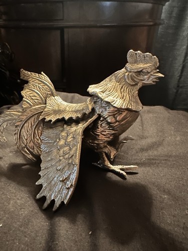 Pewter Rooster Farm Animal Bird Metal Figurine Statue Silver