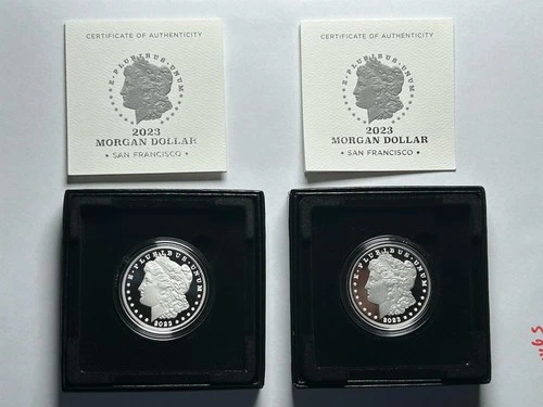Lot of 2 - 2023 Morgan Proof Silver Dollar San Francisco w/ OGP Box & COA