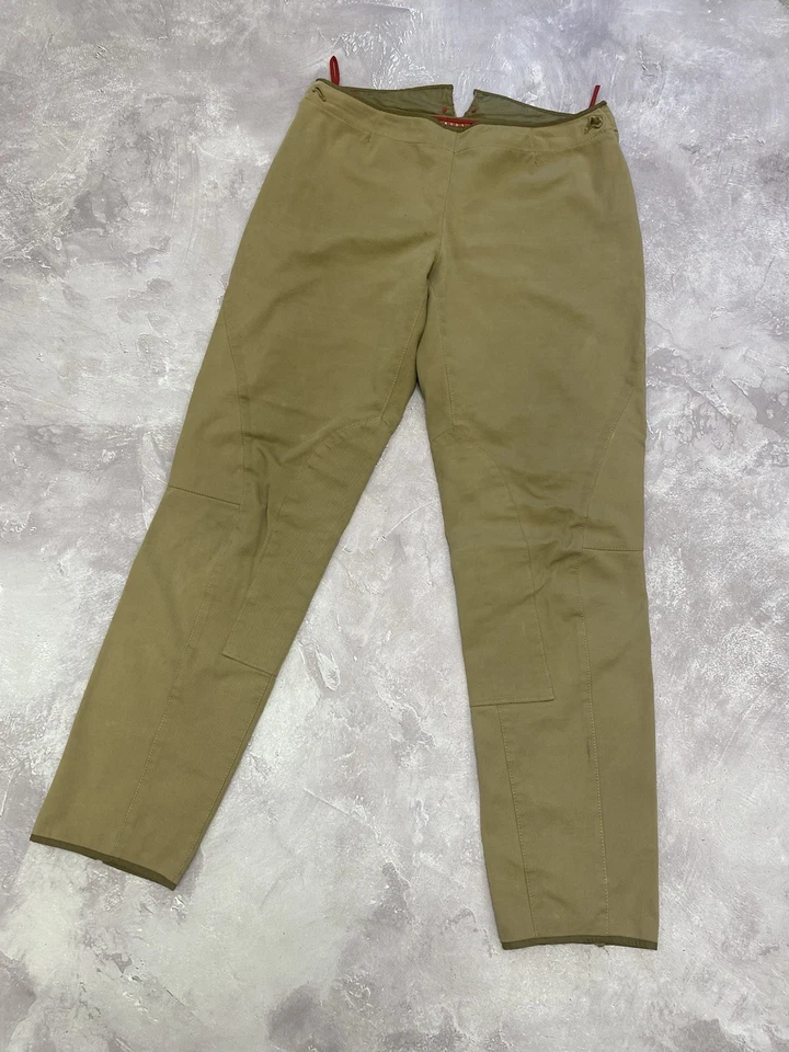 Pantalones Prada Vintage Rojo Tab Algodón Elastano Beige Transformer Avantgarde Y2K 42 Foto 4 de 4