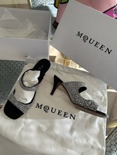 WORN ONCE $1890 ALEXANDER MCQUEEN Heels Slides Sandals Formal Crystals 37.5 7.5