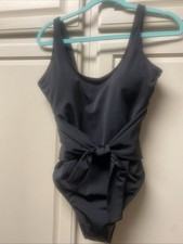 Fabletics Black Front Tie One Piece Swimsuit Scoop Neck Padded - Medium -NWT