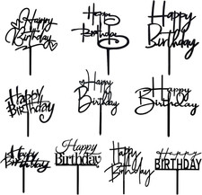 10 PCS Black Happy Birthday Cake Topper Acrylic Cupcake Topper a Series of Birth