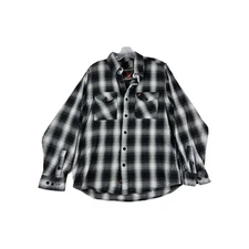 Milwaukee Leather Large Black Gray White Plaid Flannel Shirt Mens Long Sleeve...