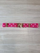 Girls Pink Heart Stretch Belt Kids Elastic Adjustable Gold Heart Buckle