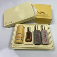 Vtg Ciara Revson Travel Set Body Velvet, Bath Essence, Powder, Spray W/case READ