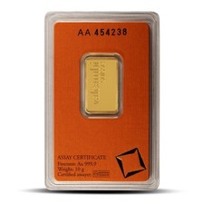 10 gram Gold Bar - Valcambi Suisse - 999.9 Fine in Sealed Assay 3087.39 per troy oz