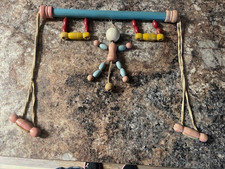 Vintage Old Wooden Baby Crib Toy MCM Mobile Bead Nursery Decor