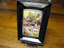 LINDA PICKEN 2 BRITTANY SPANIEL DOGS HUNTING QUAIL ZIPPO LIGHTER MINT IN BOX