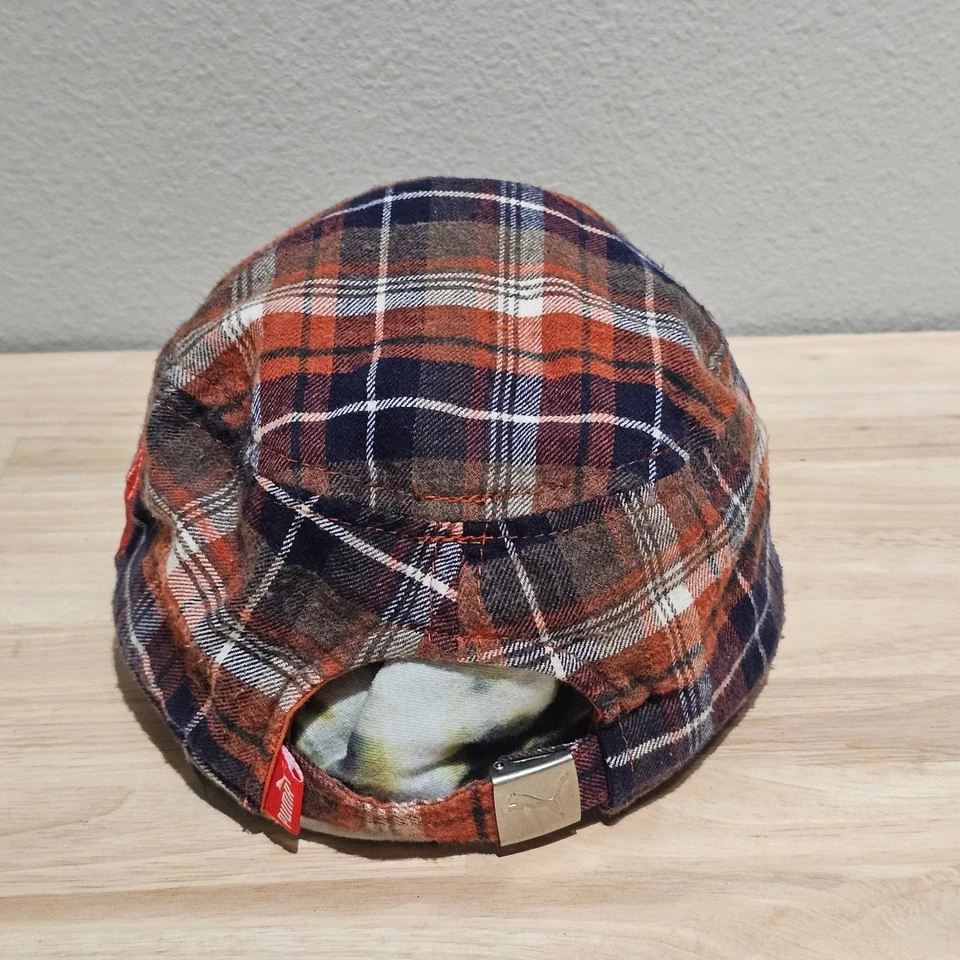 Plaid Cadet Cap with Red Puma Logo, Adjustable Buckle Back, Casual Hat - Image 3 of 4