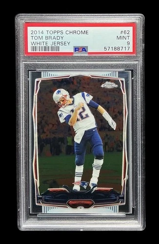 2014 topps chrome #62 tom brady; end zone SSP white jersey image variation PSA 9