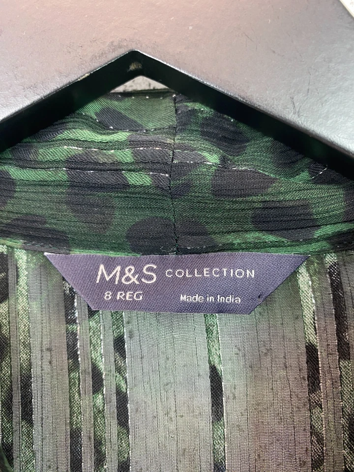 M&S Collection Green Animal Print Mini Tiered Dress Long Sleeve Pullover UK 8 - Image 3 of 4