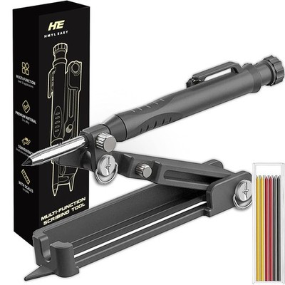 Multi-function Scribing Tool Zinc Alloy Scribe with Carpenter Pencil Black
