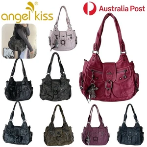 Angel Kiss Sac à main pour femmes Y2K Vintage sac en cuir souple Top Poignée Tote Purse Hobo