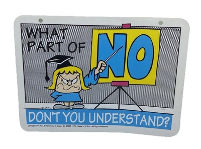 VTG Work Office Sign What Part of No Dont You Understand H & L Ent 1994 USA