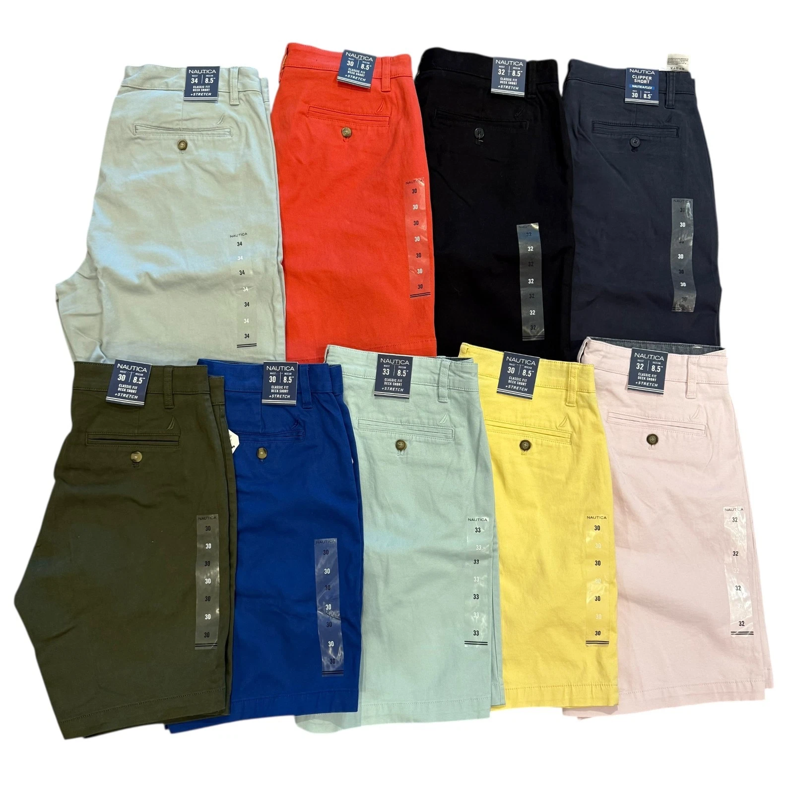 NWT Nautica Mens Classic Clipper Fit Solid 8.5" Stretch Cotton Chino Deck Shorts