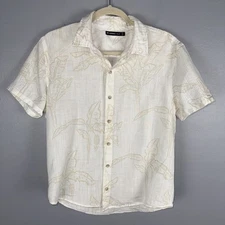 Hering Linen Blend Palm Print Button Down Shirt Men’s Small Hawaiian Lightweight
