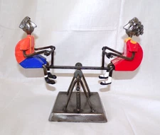 Vtg. Signed FELGUEREZ Folk Art Metal Boy & Girl Seesaw Modern Abstract Sculpture