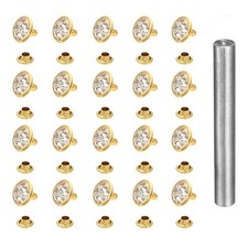 120pcs Crystal Rivets 10mm Rhinestone Stud with Installation Tool, Gold White