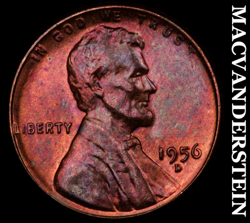1956-D Lincoln Wheat Cent- Color- Choice Gem Brilliant Unc Luster #i9921