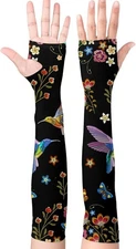 Minxiang Gardening Sleeves for Women Arm One Size, Black Hummingbird 