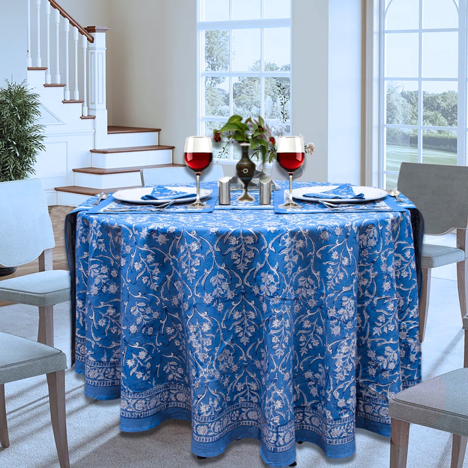 Handblock Printed Round Cotton Tablecloth for Dining & Home Decor