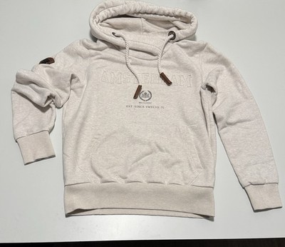 Amsterdam Design Beige Fleece Pullover Hoodie with Drawstring & Logo