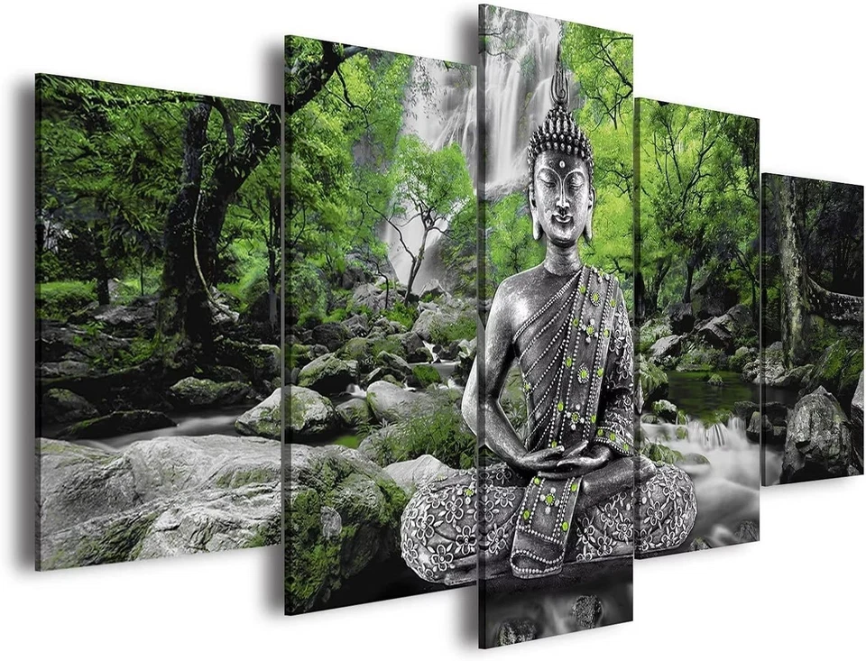 Precioso arte en lienzo de Buda de 5 paneles - vibrante paisaje zen para cualquier habitación 40"x20" Foto 3 de 4