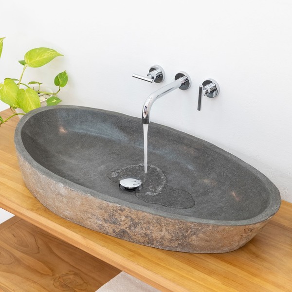 Stein-Waschbecken Aus Flussstein Ca. 100 X 60 X 15 Cm Unikatauswahl Wohnfreuden-image