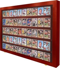 Trading Card Display Case USA 50 Ungraded Sport Top Loader Wood Cherry Cabinet