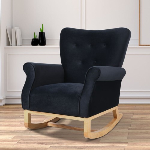 Modern Velvet Rocking Chair Nursery Accent Chair Upholstered Rocker Armchair - Picture 13 of 36
