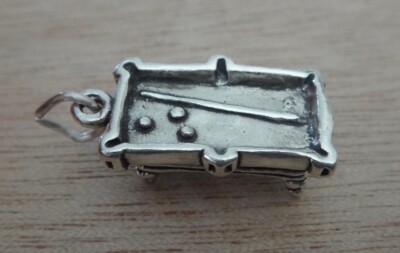 3D 18x11mm Billiard Pool Table with Pool Sticks & ball Sterling Silver Charm