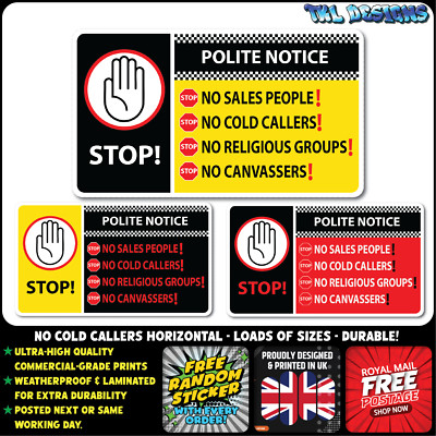 V Safety Stopp-Schild 'No Cold Callers' – Selbstklebend, 200x150 Mm, Vinyl, Rot