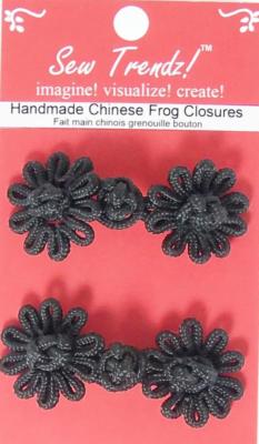 hinese Black Frogs Button Closures- Flower Design - 2 Pair/pk - #FG19