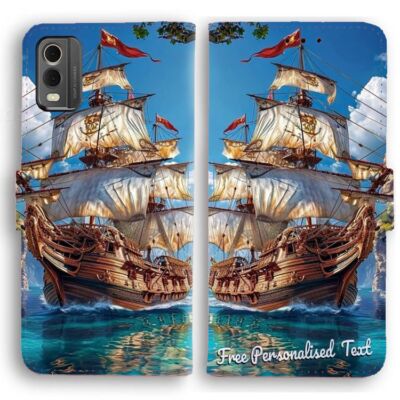 Personalised Text Wallet Phone Cover For Nokia Series - Pirate Ship