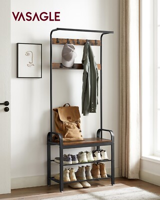 Hall Tree Hat and Coat Stand Hallway Shoe Rack Bench with Shelves Hooks  HSR40B UK