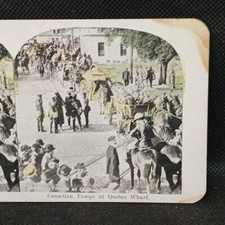 Vintage Stereoview Canadian Troops At Quebec Tinted  Military Horsedrawn Wagons 