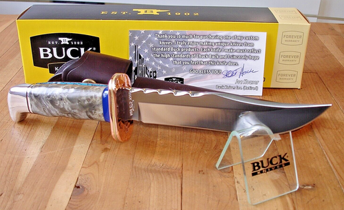 SUPERB JOE HOUSER CUSTOM BUCK KNIFE 119 SPECIAL 75TH 420HC BLADE BURLWOOD HANDLE