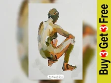 Bold Poise: Seated Female Nude Art – 5"x7" Impasto Matte Paper Print