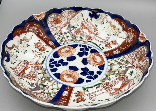 Antiguo cuenco Imari japonés de la era Meiji pintado a mano 24 cm de ancho siglo XIX - Imagen 4 de 16